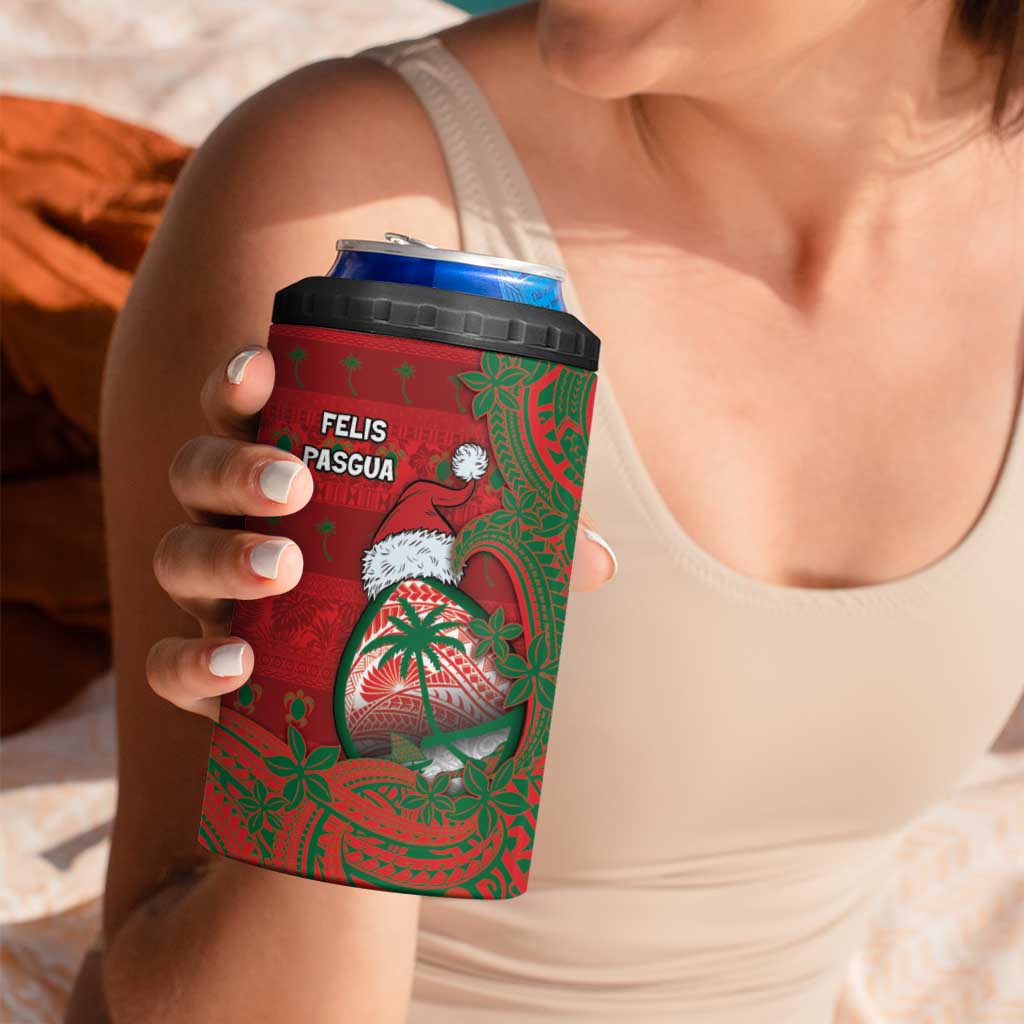 Guam Christmas 4 in 1 Can Cooler Tumbler Chamorro Seal Hat Santa Tribal Waves - Polynesian Pride