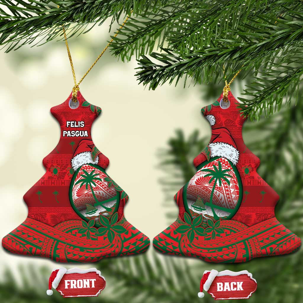 Guam Christmas Ceramic Ornament Chamorro Seal Hat Santa Tribal Waves - Polynesian Pride