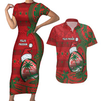 Guam Christmas Couples Matching Short Sleeve Bodycon Dress and Hawaiian Shirt Chamorro Seal Hat Santa Tribal Waves - Polynesian Pride