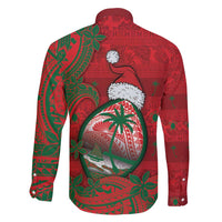 Guam Christmas Family Matching Long Sleeve Bodycon Dress and Hawaiian Shirt Chamorro Seal Hat Santa Tribal Waves - Polynesian Pride