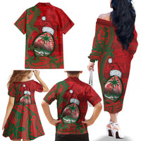 Guam Christmas Family Matching Off The Shoulder Long Sleeve Dress and Hawaiian Shirt Chamorro Seal Hat Santa Tribal Waves - Polynesian Pride