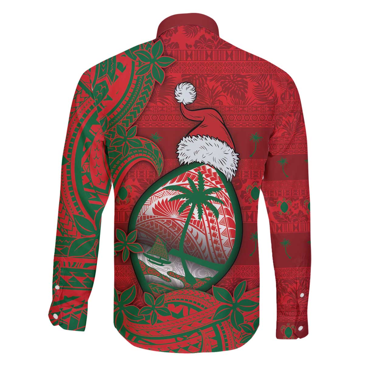 Guam Christmas Family Matching Off The Shoulder Long Sleeve Dress and Hawaiian Shirt Chamorro Seal Hat Santa Tribal Waves - Polynesian Pride