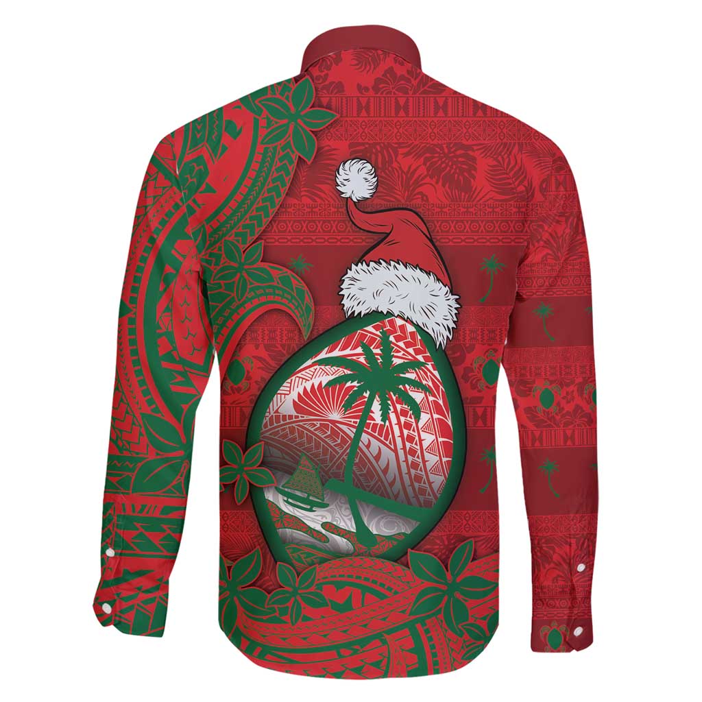 Guam Christmas Family Matching Off Shoulder Short Dress and Hawaiian Shirt Chamorro Seal Hat Santa Tribal Waves - Polynesian Pride