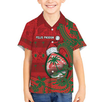 Guam Christmas Family Matching Off Shoulder Short Dress and Hawaiian Shirt Chamorro Seal Hat Santa Tribal Waves - Polynesian Pride
