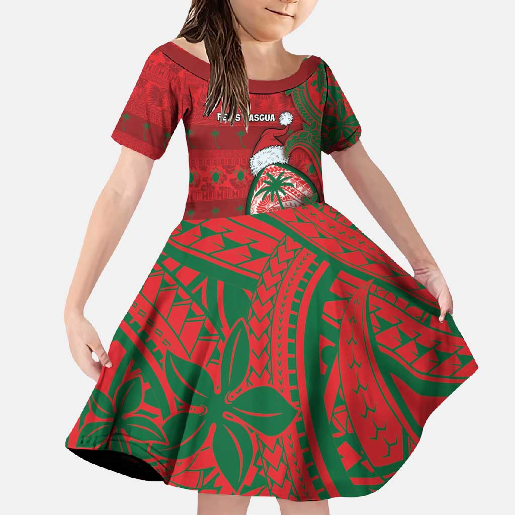 Guam Christmas Family Matching Summer Maxi Dress and Hawaiian Shirt Chamorro Seal Hat Santa Tribal Waves - Polynesian Pride