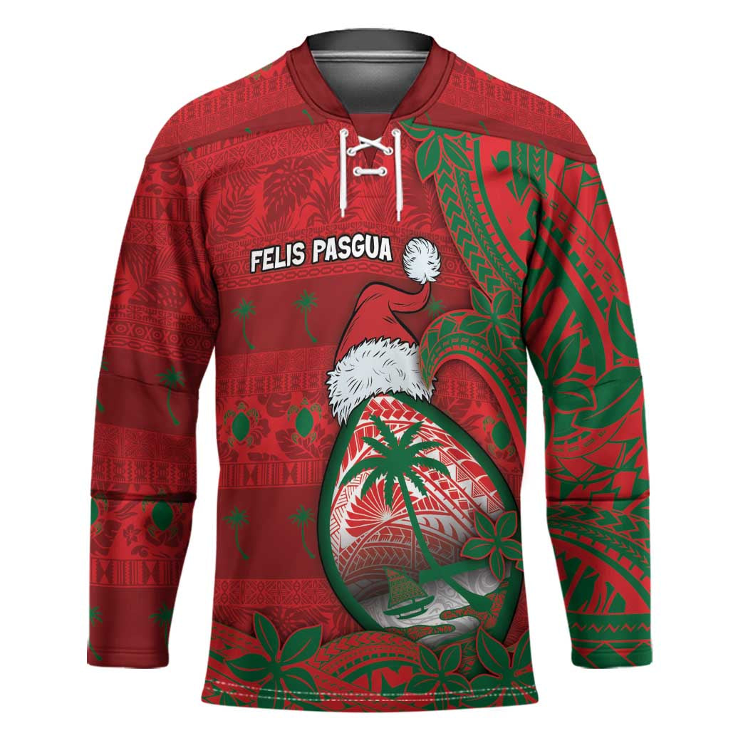 Guam Christmas Hockey Jersey Chamorro Seal Hat Santa Tribal Waves - Polynesian Pride