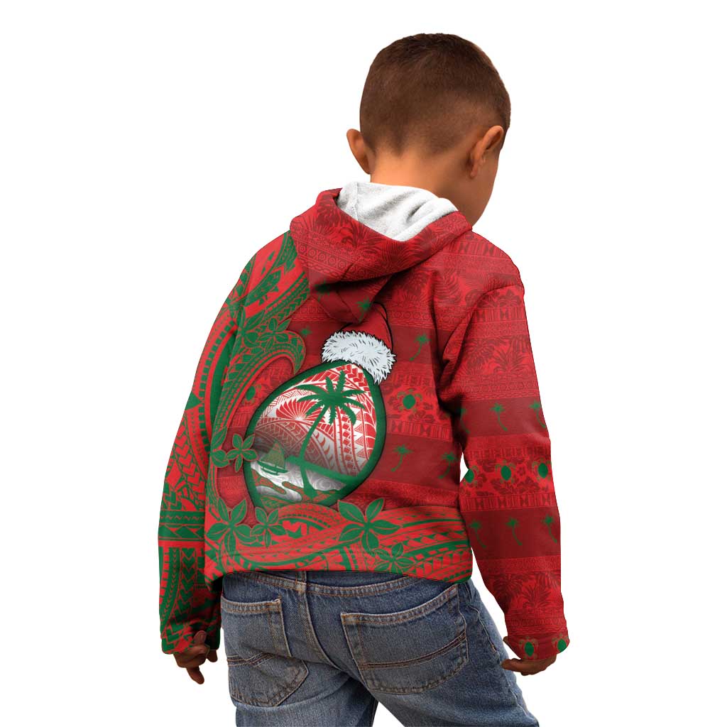 Guam Christmas Kid Hoodie Chamorro Seal Hat Santa Tribal Waves - Polynesian Pride