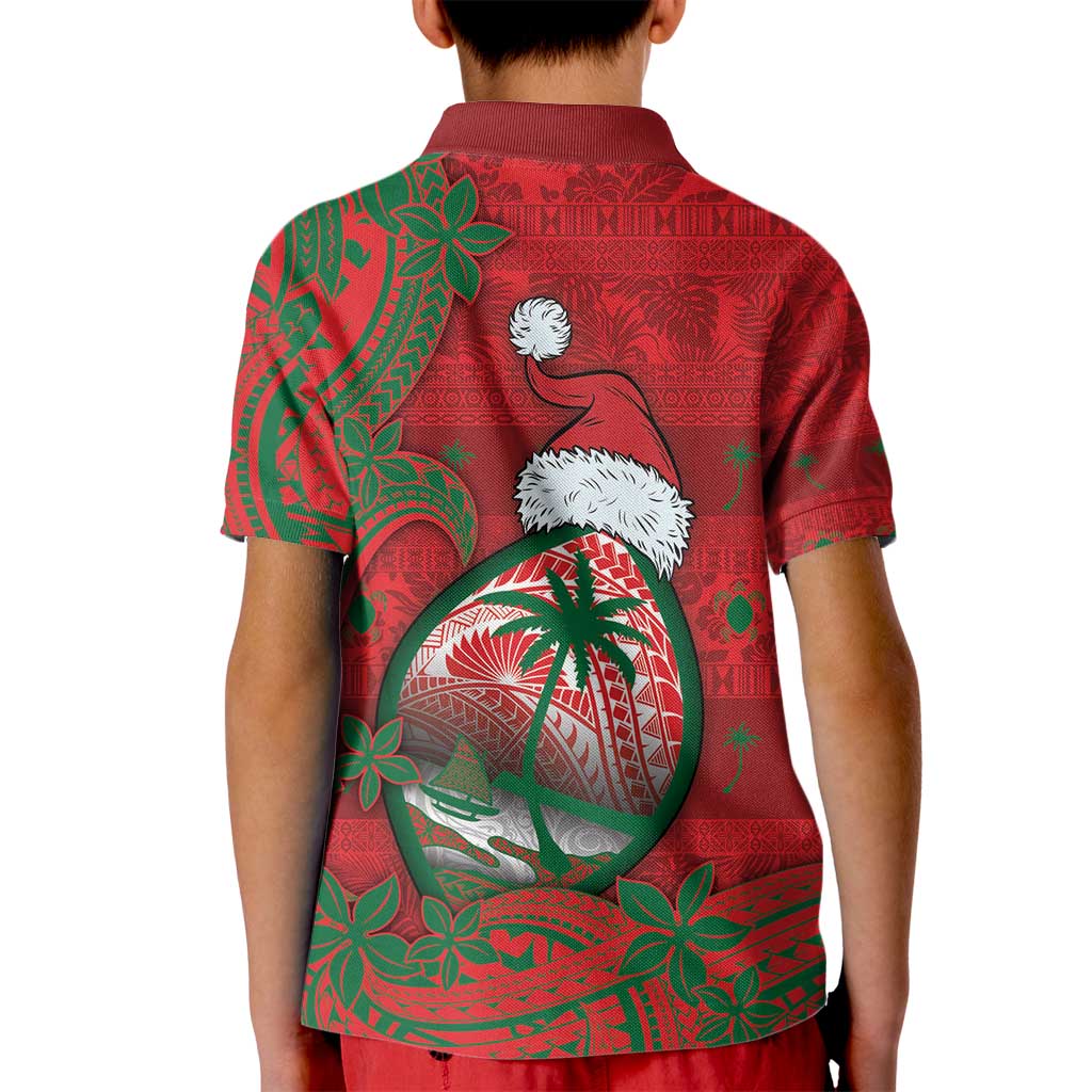 Guam Christmas Kid Polo Shirt Chamorro Seal Hat Santa Tribal Waves - Polynesian Pride