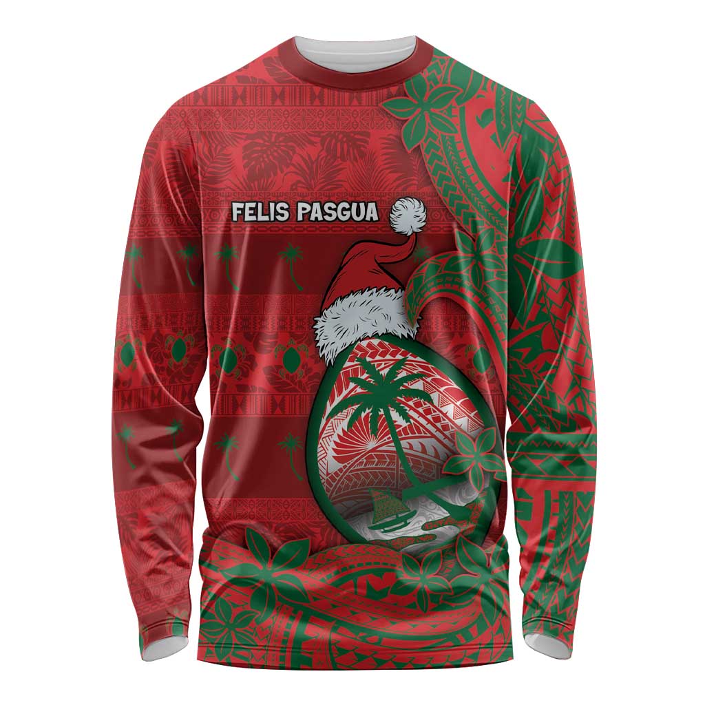 Guam Christmas Long Sleeve Shirt Chamorro Seal Hat Santa Tribal Waves - Polynesian Pride