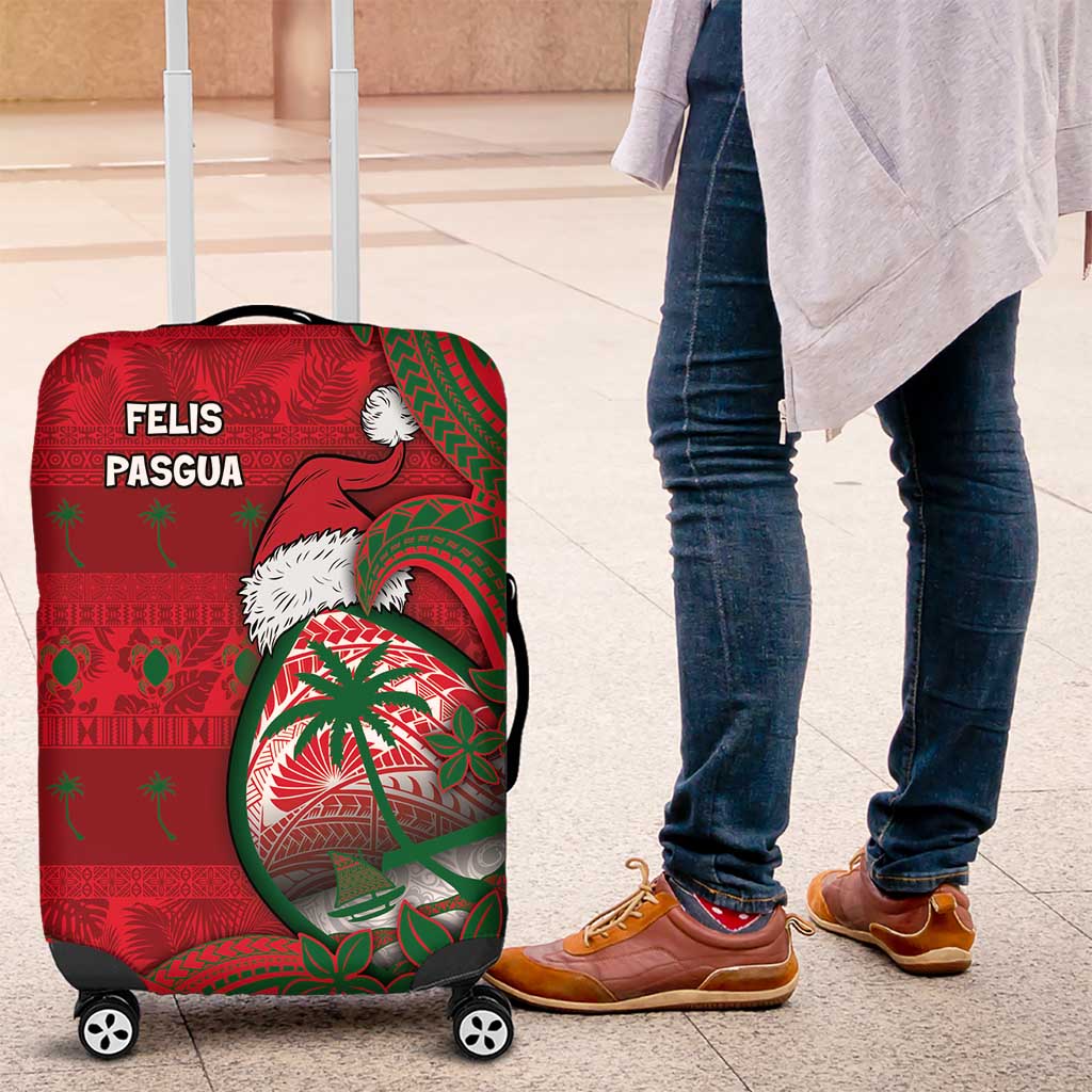 Guam Christmas Luggage Cover Chamorro Seal Hat Santa Tribal Waves - Polynesian Pride