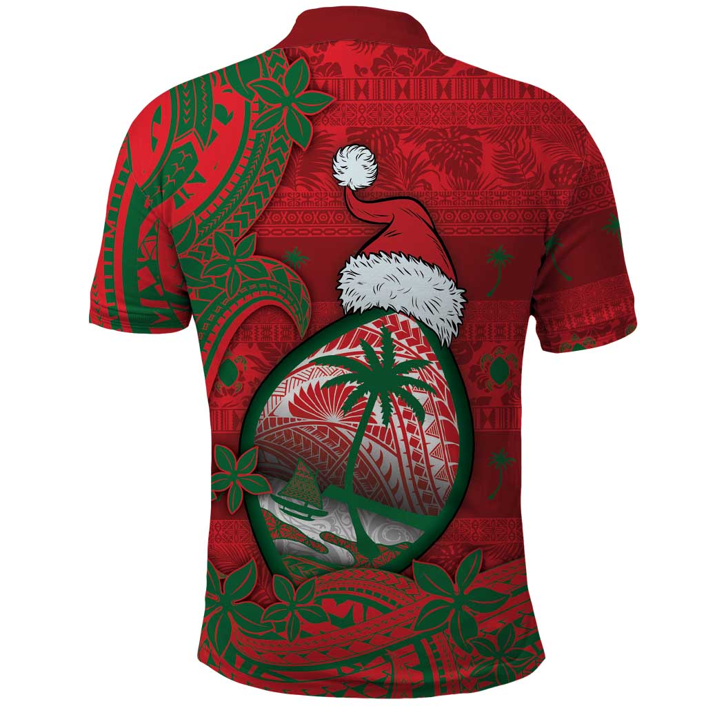 Guam Christmas Polo Shirt Chamorro Seal Hat Santa Tribal Waves - Polynesian Pride