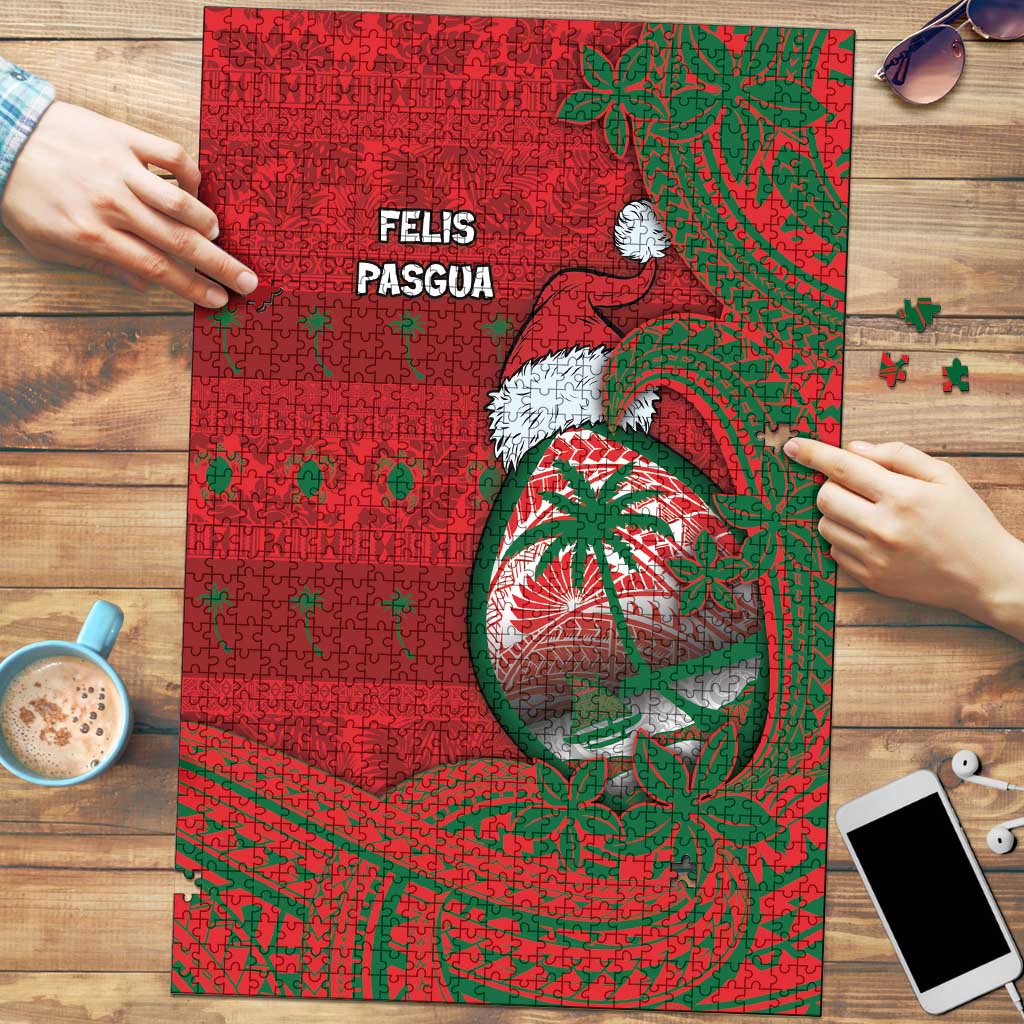 Guam Christmas Puzzle Chamorro Seal Hat Santa Tribal Waves - Polynesian Pride