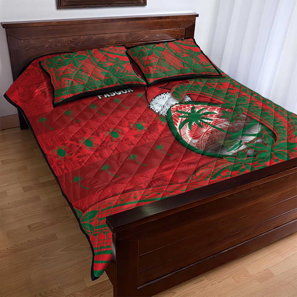 Guam Christmas Quilt Bed Set Chamorro Seal Hat Santa Tribal Waves - Polynesian Pride