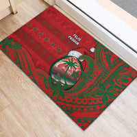 Guam Christmas Rubber Doormat Chamorro Seal Hat Santa Tribal Waves - Polynesian Pride