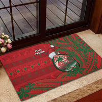 Guam Christmas Rubber Doormat Chamorro Seal Hat Santa Tribal Waves - Polynesian Pride