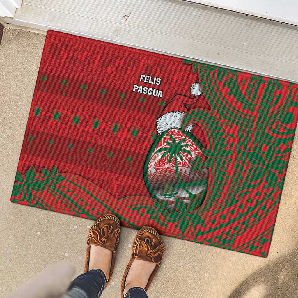 Guam Christmas Rubber Doormat Chamorro Seal Hat Santa Tribal Waves - Polynesian Pride
