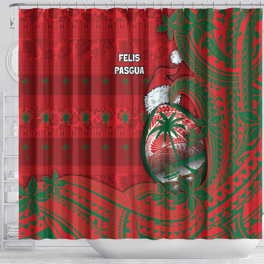 Guam Christmas Shower Curtain Chamorro Seal Hat Santa Tribal Waves - Polynesian Pride