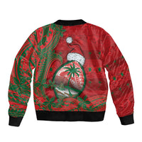 Guam Christmas Sleeve Zip Bomber Jacket Chamorro Seal Hat Santa Tribal Waves - Polynesian Pride