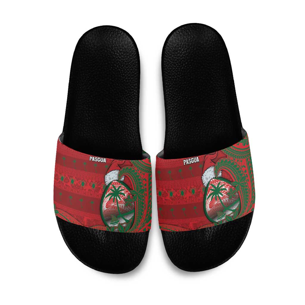 Guam Christmas Slide Sandals Chamorro Seal Hat Santa Tribal Waves DT05 Red - Polynesian Pride
