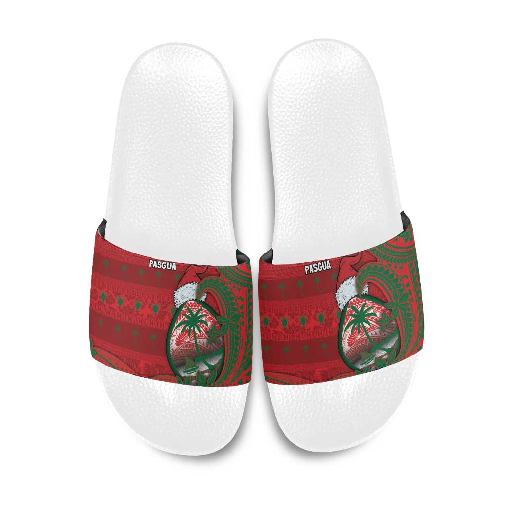Guam Christmas Slide Sandals Chamorro Seal Hat Santa Tribal Waves DT05 Red - Polynesian Pride