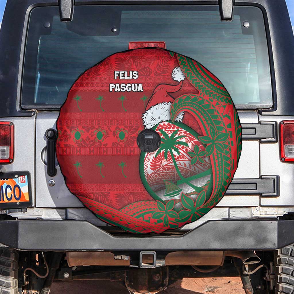 Guam Christmas Spare Tire Cover Chamorro Seal Hat Santa Tribal Waves - Polynesian Pride
