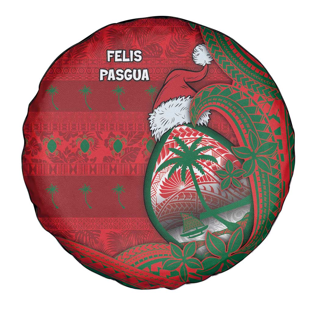 Guam Christmas Spare Tire Cover Chamorro Seal Hat Santa Tribal Waves - Polynesian Pride