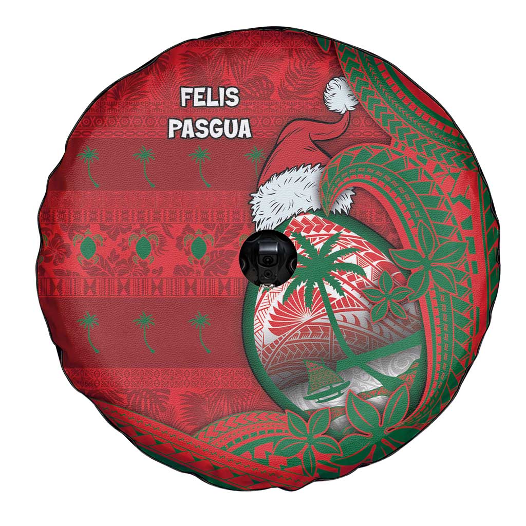 Guam Christmas Spare Tire Cover Chamorro Seal Hat Santa Tribal Waves - Polynesian Pride