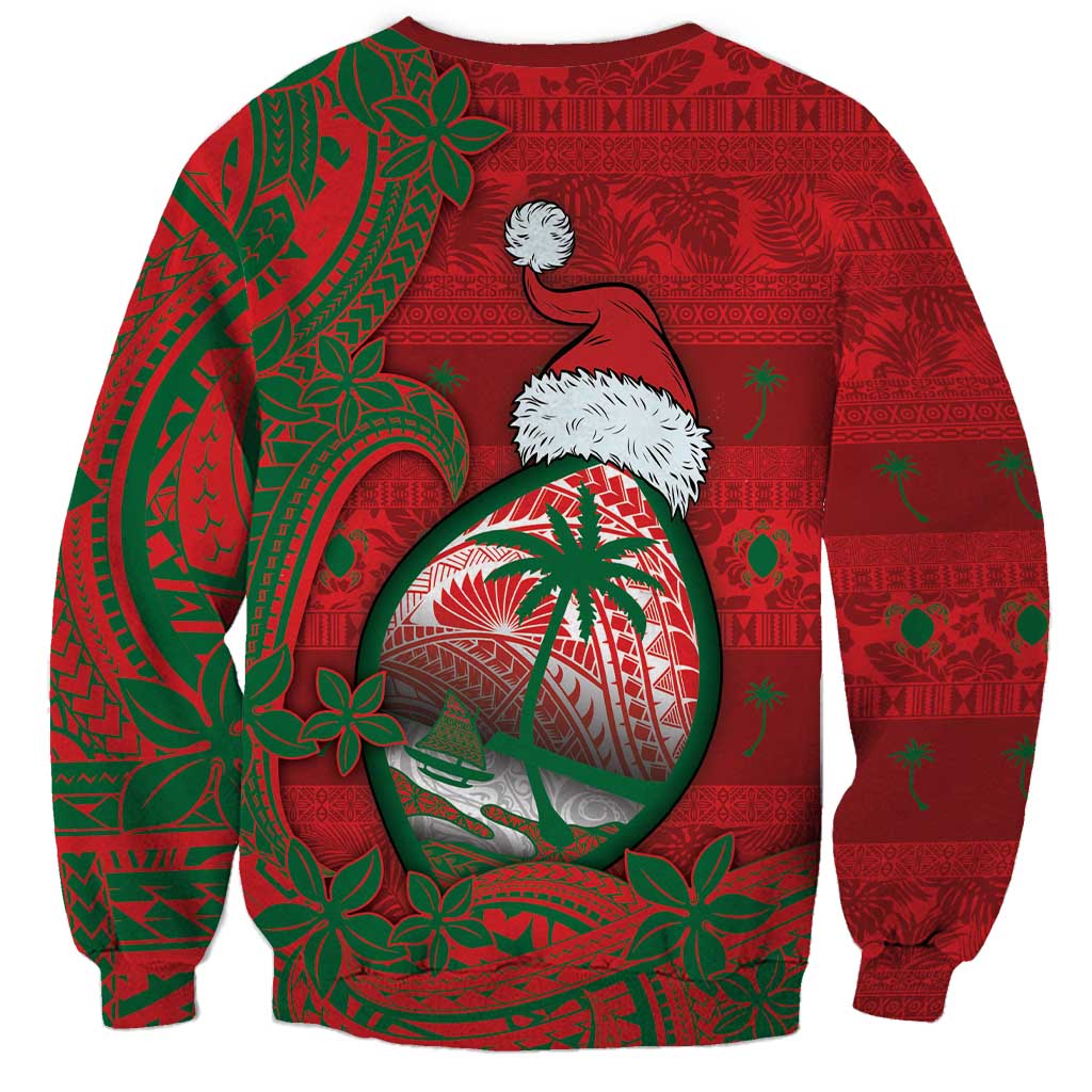 Guam Christmas Sweatshirt Chamorro Seal Hat Santa Tribal Waves - Polynesian Pride