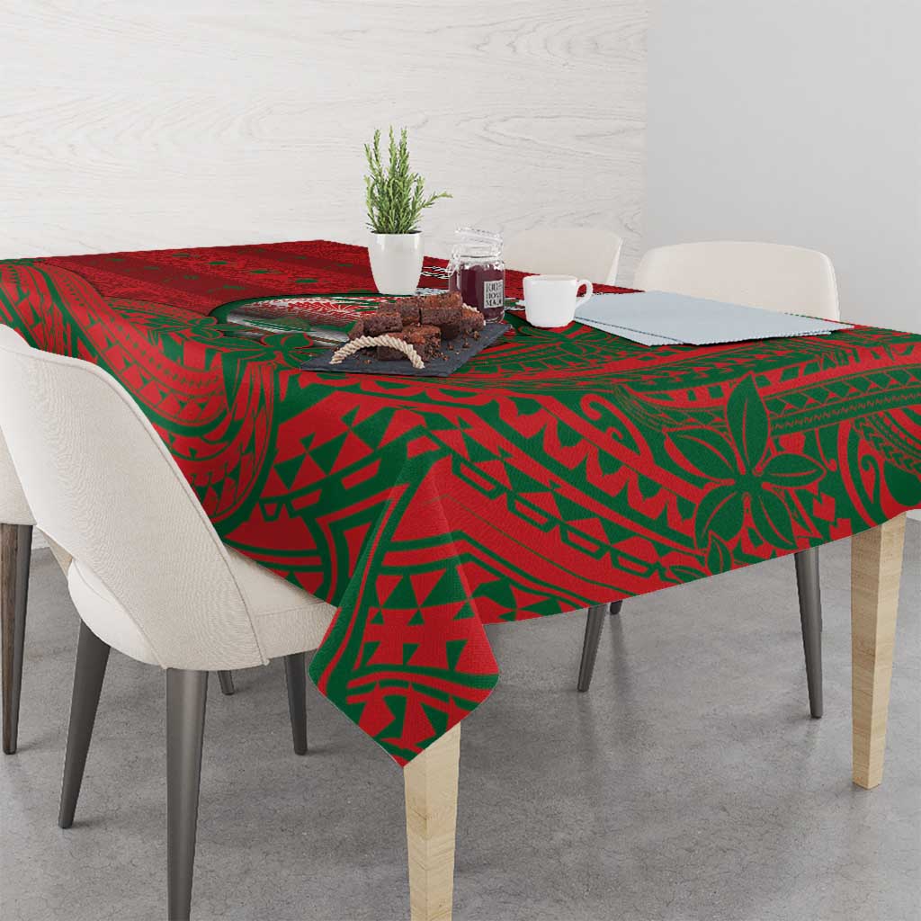 Guam Christmas Tablecloth Chamorro Seal Hat Santa Tribal Waves - Polynesian Pride