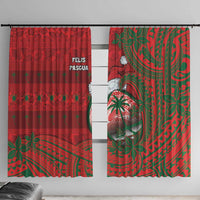 Guam Christmas Window Curtain Chamorro Seal Hat Santa Tribal Waves - Polynesian Pride