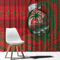 Guam Christmas Window Curtain Chamorro Seal Hat Santa Tribal Waves - Polynesian Pride
