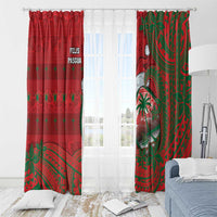 Guam Christmas Window Curtain Chamorro Seal Hat Santa Tribal Waves - Polynesian Pride