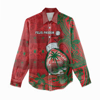 Guam Christmas Women Casual Shirt Chamorro Seal Hat Santa Tribal Waves - Polynesian Pride