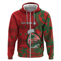 Guam Christmas Zip Hoodie Chamorro Seal Hat Santa Tribal Waves - Polynesian Pride