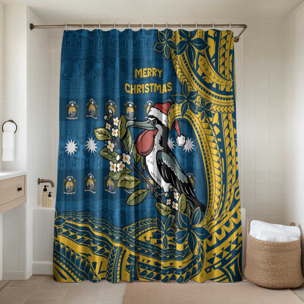 Nauru Christmas Bathroom Set Frigatebird Bird Santa Tribal Waves - Polynesian Pride