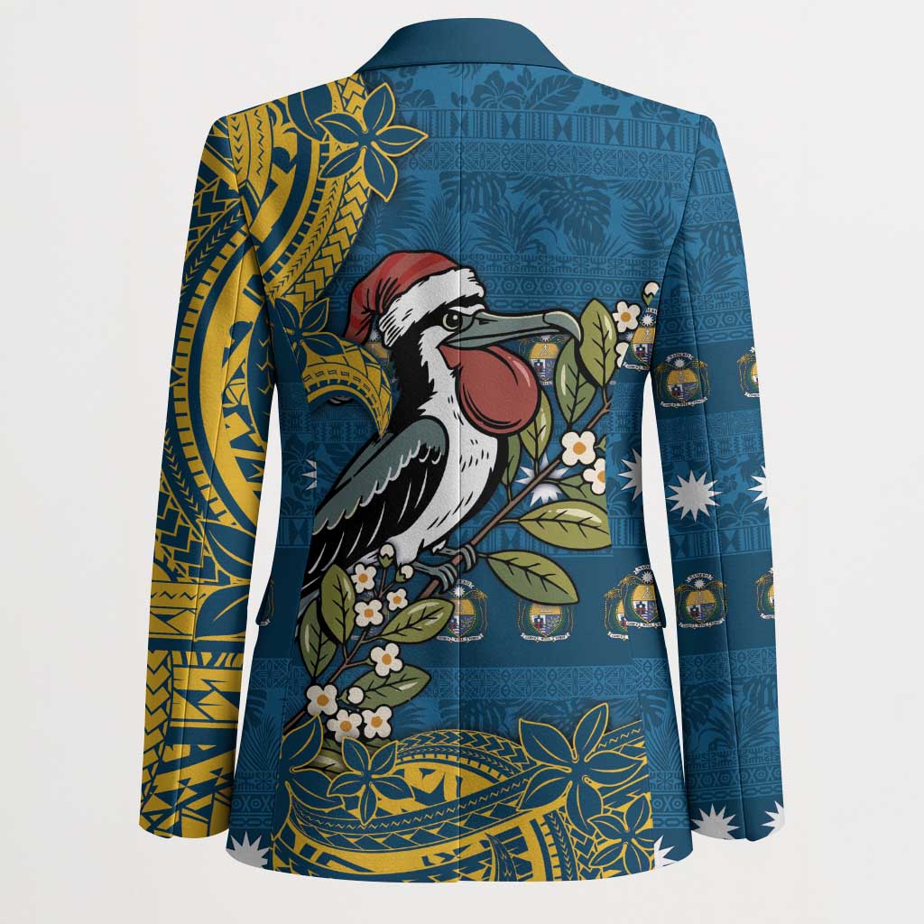 Nauru Christmas Blazer Frigatebird Bird Santa Tribal Waves - Polynesian Pride