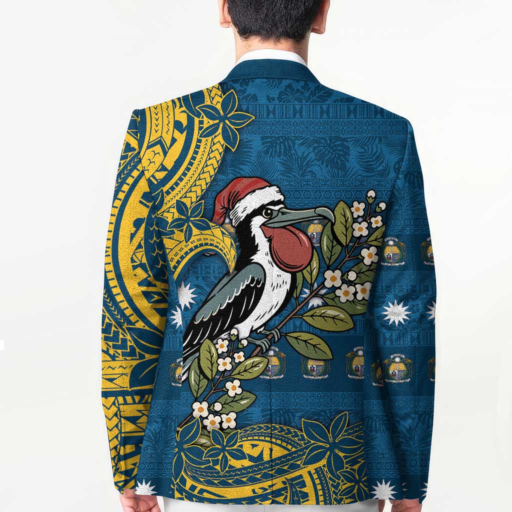 Nauru Christmas Blazer Frigatebird Bird Santa Tribal Waves - Polynesian Pride