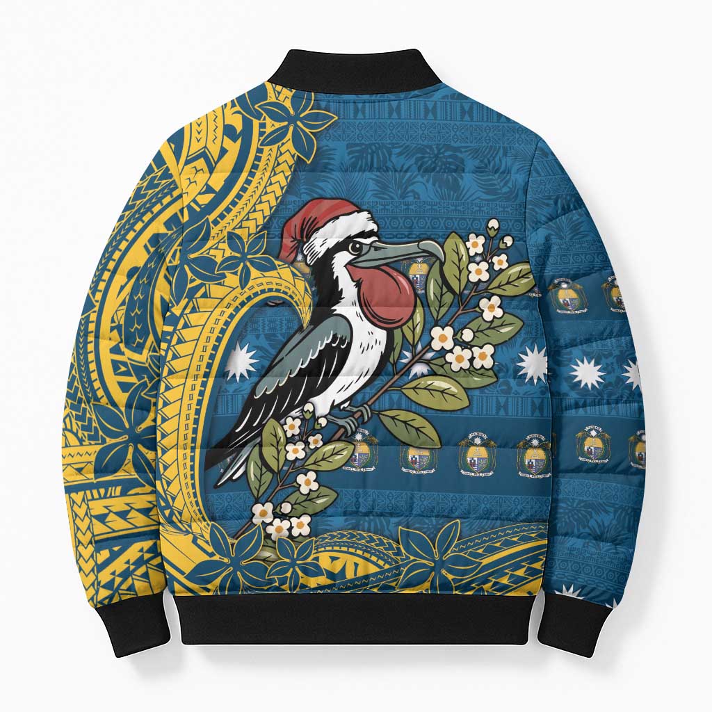 Nauru Christmas Bomber Puffer Jacket Frigatebird Bird Santa Tribal Waves - Polynesian Pride
