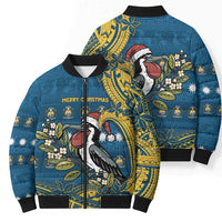 Nauru Christmas Bomber Puffer Jacket Frigatebird Bird Santa Tribal Waves - Polynesian Pride