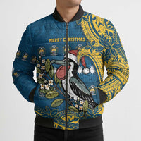 Nauru Christmas Bomber Puffer Jacket Frigatebird Bird Santa Tribal Waves - Polynesian Pride