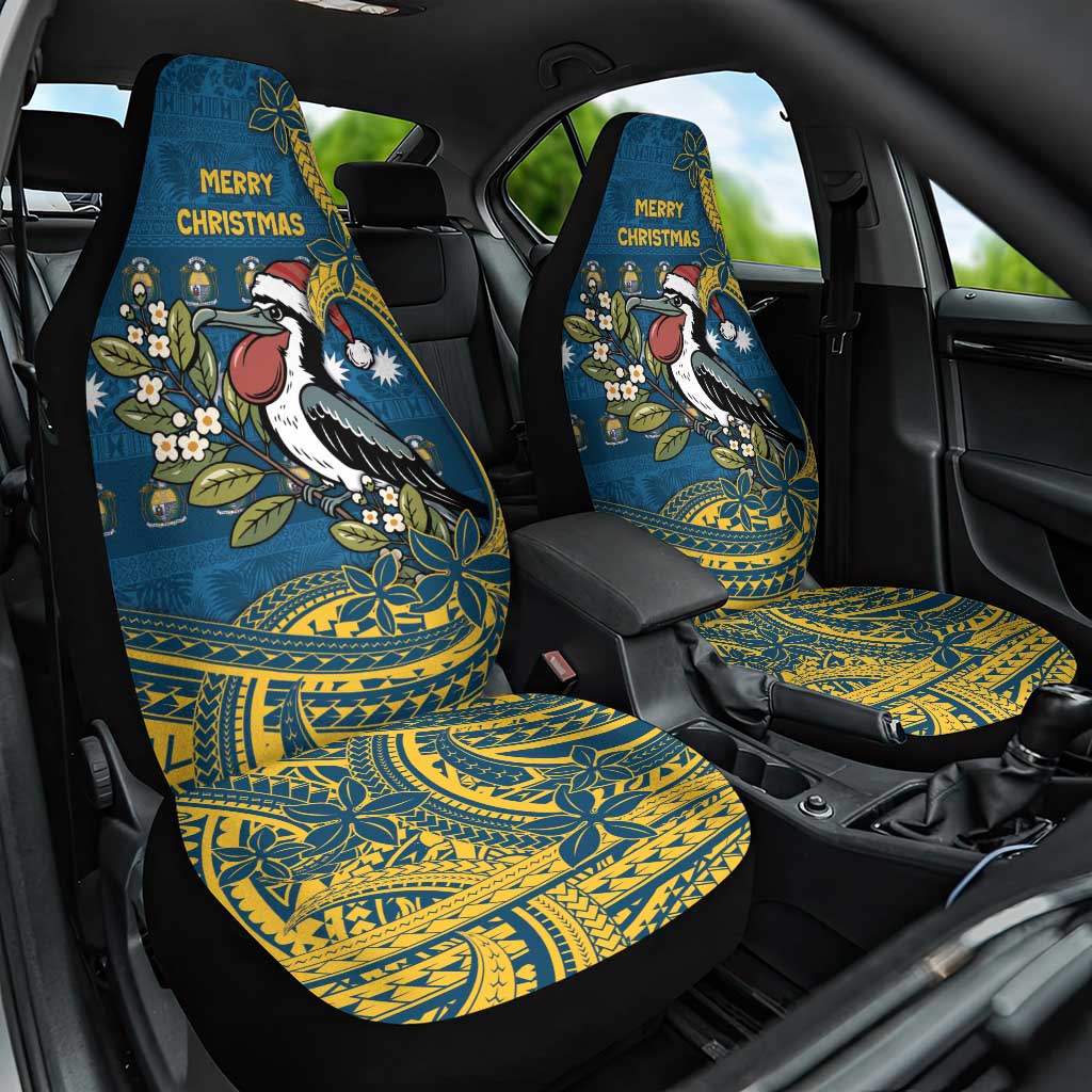 Nauru Christmas Car Seat Cover Frigatebird Bird Santa Tribal Waves - Polynesian Pride