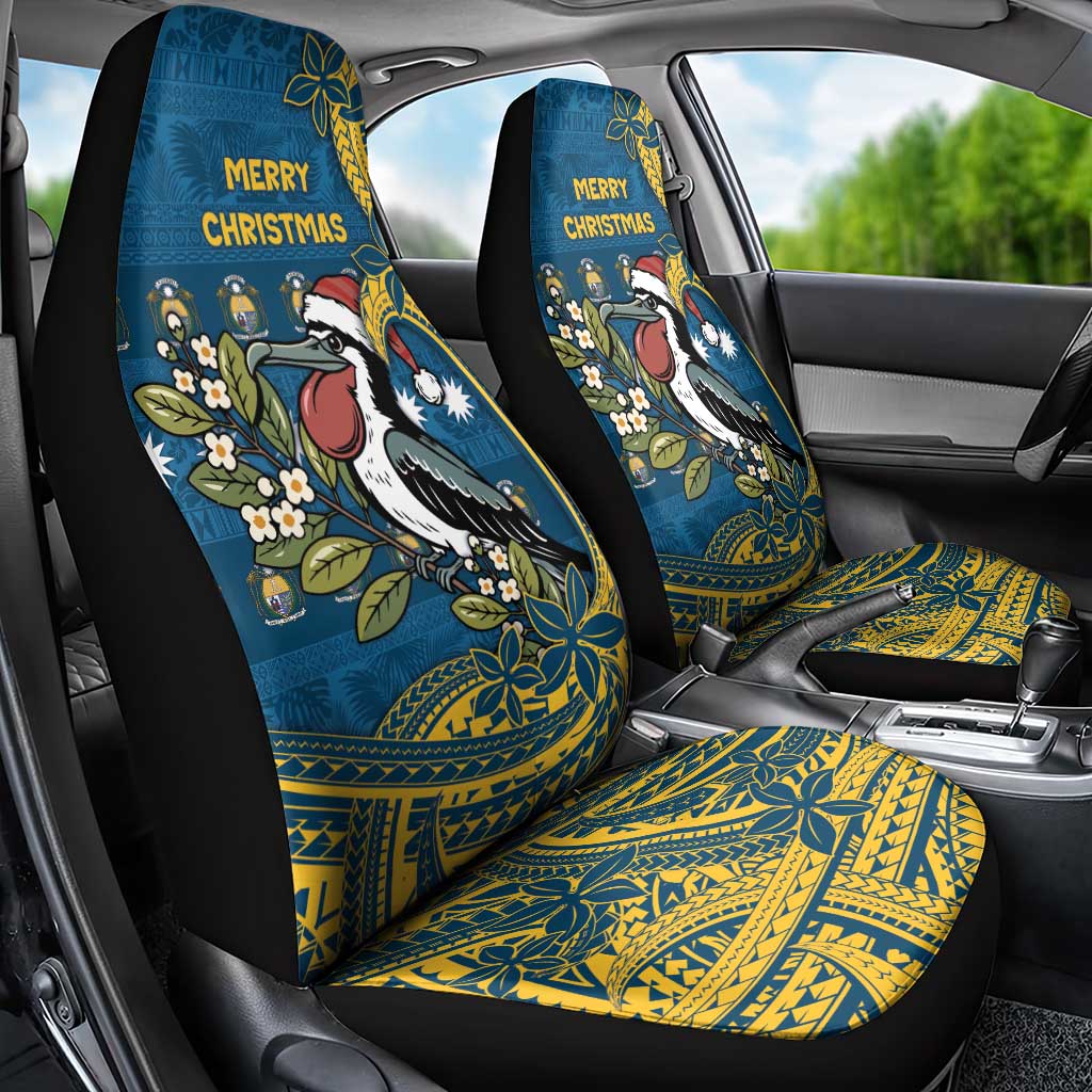 Nauru Christmas Car Seat Cover Frigatebird Bird Santa Tribal Waves - Polynesian Pride