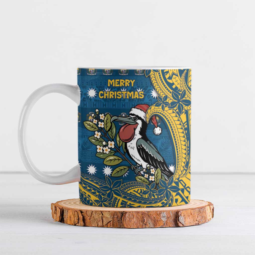 Nauru Christmas Ceramic Mug Frigatebird Bird Santa Tribal Waves - Polynesian Pride