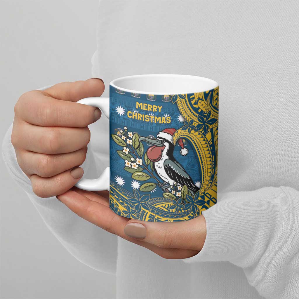 Nauru Christmas Ceramic Mug Frigatebird Bird Santa Tribal Waves - Polynesian Pride
