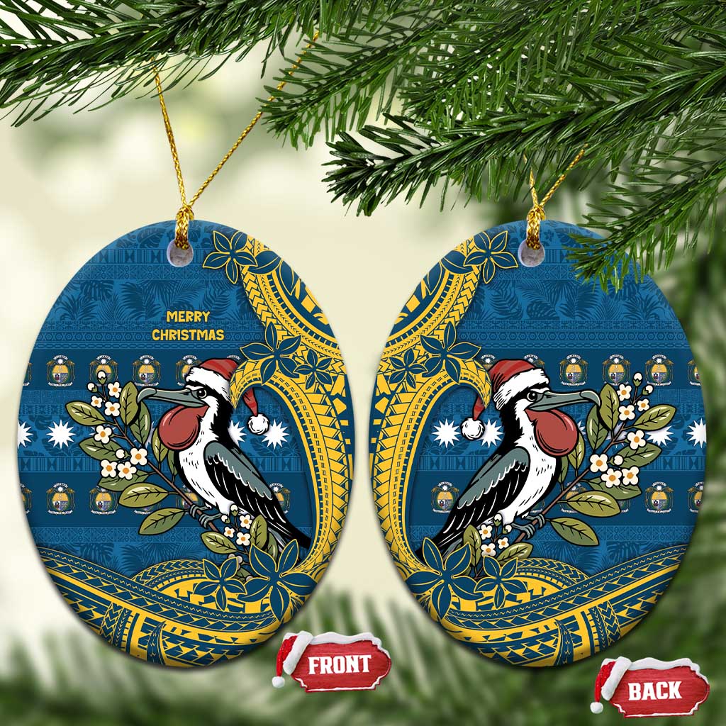 Nauru Christmas Ceramic Ornament Frigatebird Bird Santa Tribal Waves - Polynesian Pride
