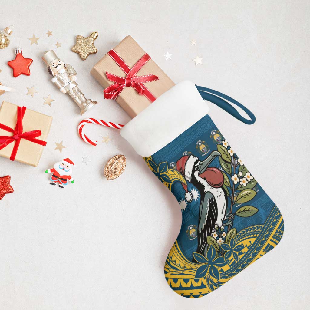 Nauru Christmas Stocking Frigatebird Bird Santa Tribal Waves - Polynesian Pride
