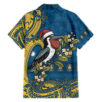 Nauru Christmas Family Matching Off The Shoulder Long Sleeve Dress and Hawaiian Shirt Frigatebird Bird Santa Tribal Waves - Polynesian Pride