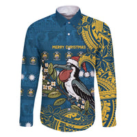 Nauru Christmas Family Matching Off The Shoulder Long Sleeve Dress and Hawaiian Shirt Frigatebird Bird Santa Tribal Waves - Polynesian Pride