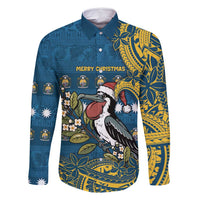 Nauru Christmas Family Matching Off Shoulder Maxi Dress and Hawaiian Shirt Frigatebird Bird Santa Tribal Waves - Polynesian Pride