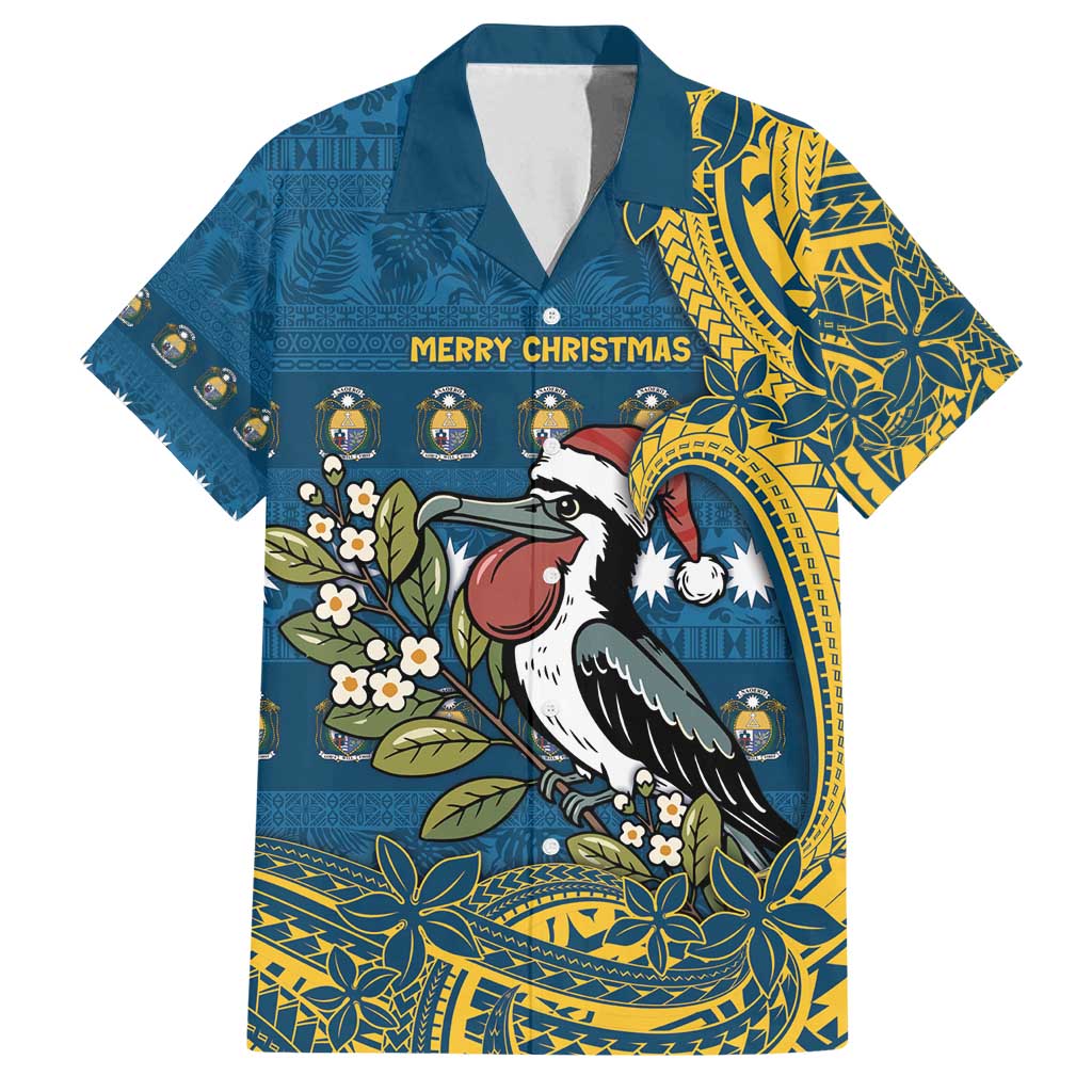 Nauru Christmas Family Matching Puletasi and Hawaiian Shirt Frigatebird Bird Santa Tribal Waves - Polynesian Pride